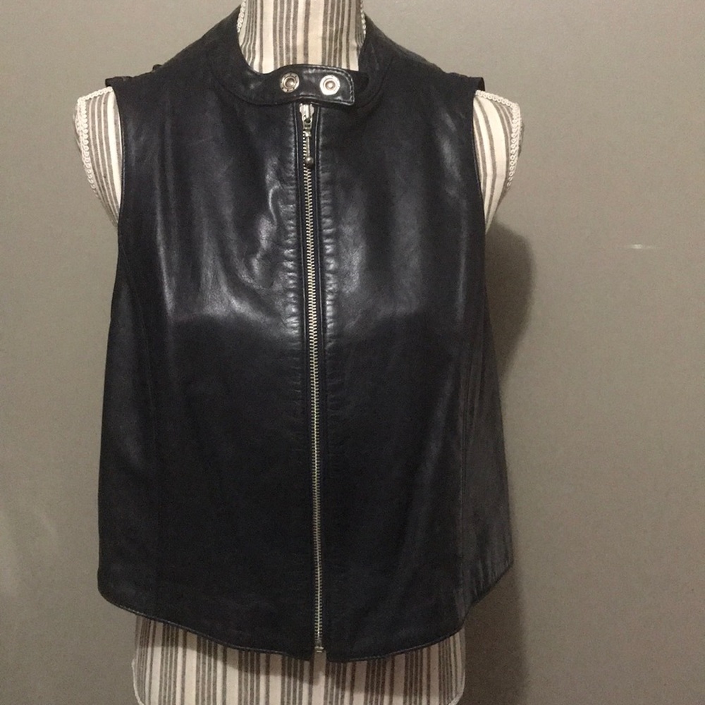 Vintage Emanuel Ungaro navy leather vest